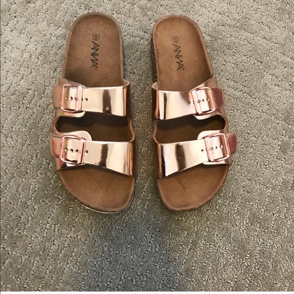 rose gold buckle sandals